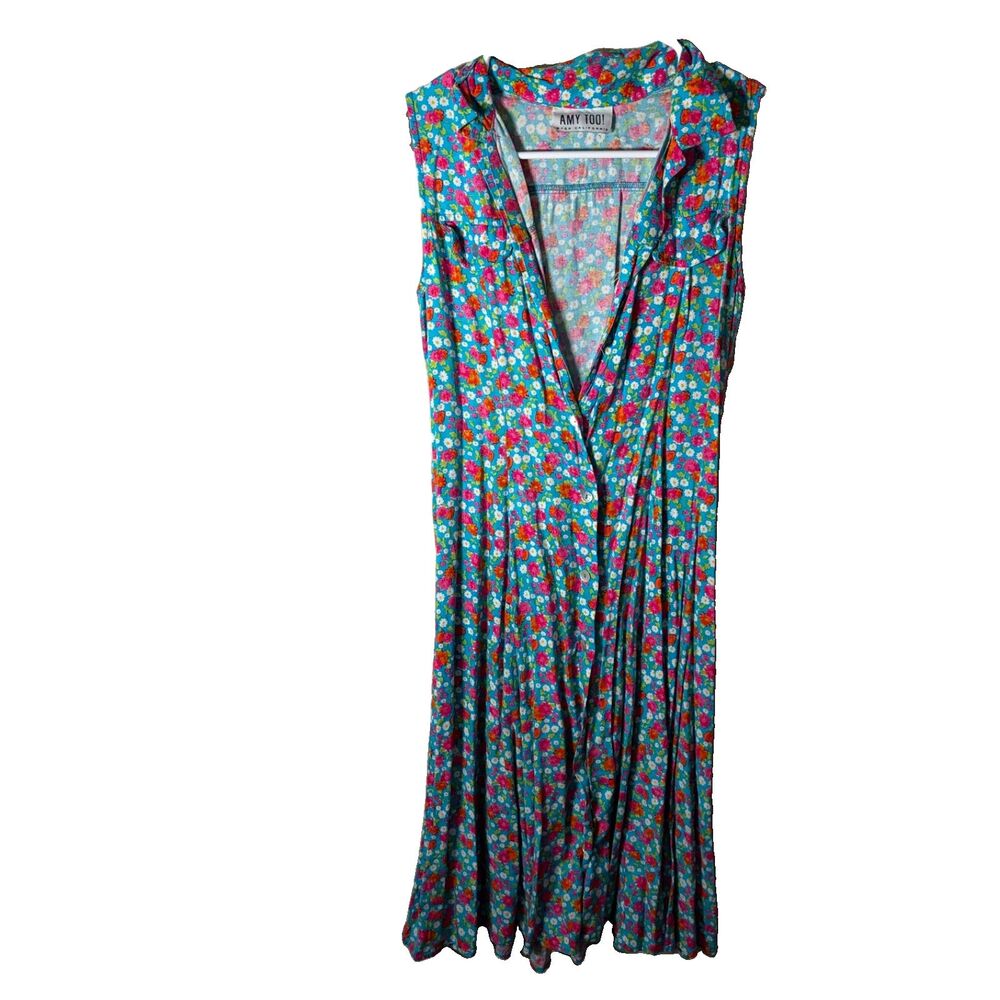 Amy Too! Byer California Dress Women's 12 V-Neck Floral Sleeveless Artsy Casual